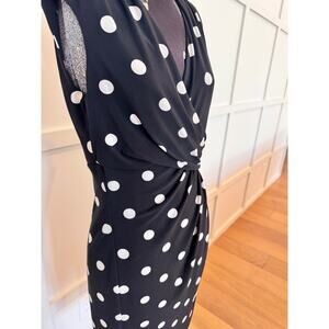 Lauren Ralph Lauren Black White Polka Dot Knee Length Ruched Sheath Dress Sz 10